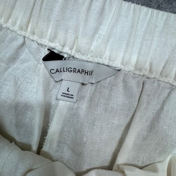 calligraphie linen pants size large cream beach vacation resort - Picture 6 of 8